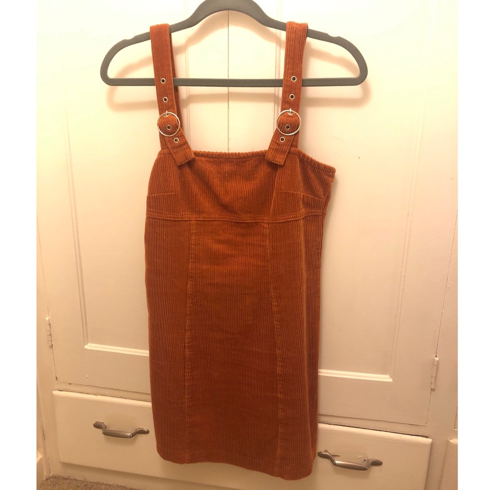 Orangey-Brown Corduroy Ribbed Pinafore Dress